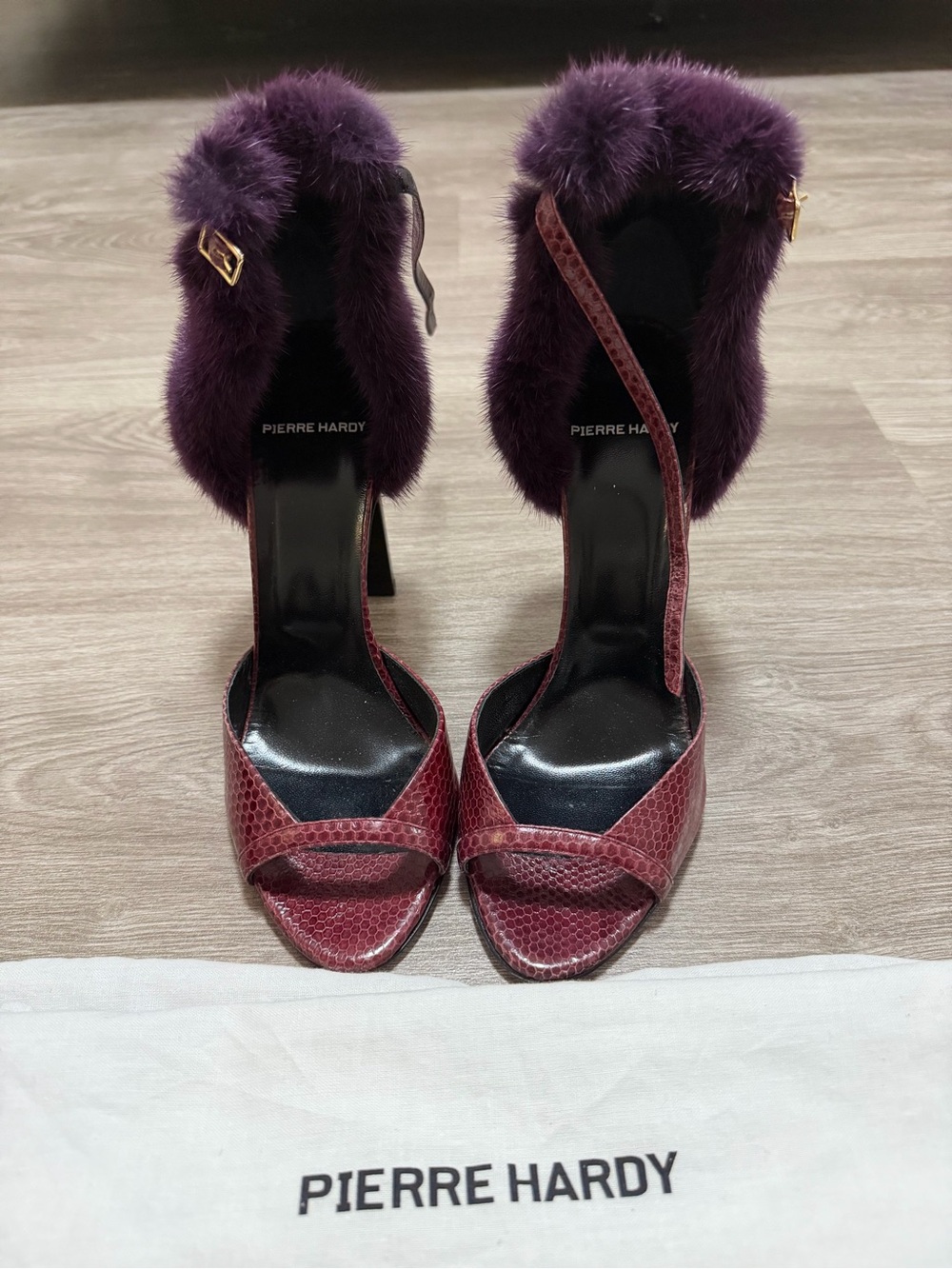 Pierre Hardy Purple Fur and Burgundy Leather High Heels